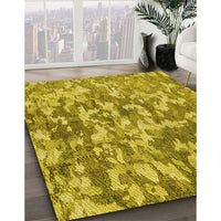 Patterned Dark Yellow Green Rug, pat2594yw