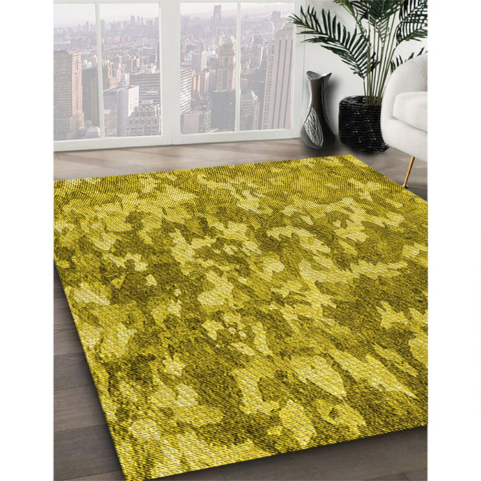 Patterned Dark Yellow Green Rug in Family Room, pat2594yw