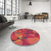 Round Machine Washable Transitional Red Rug in a Office, wshpat2595