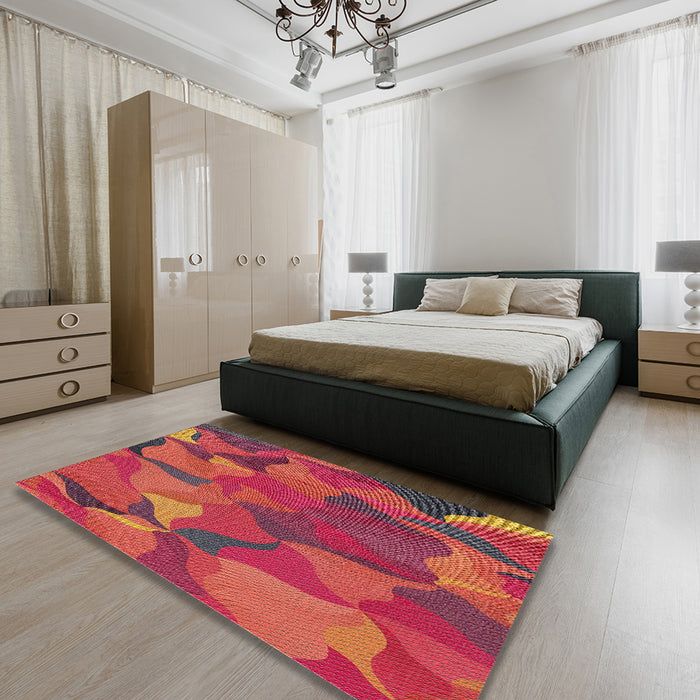Machine Washable Transitional Red Rug in a Bedroom, wshpat2595