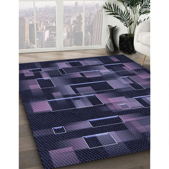 Patterned Night Blue Rug in Family Room, pat2596blu