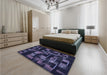Patterned Night Blue Rug in a Bedroom, pat2596blu