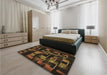 Patterned Saddle Brown Rug in a Bedroom, pat2596brn