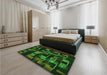 Patterned Dark Lime Green Rug in a Bedroom, pat2596grn
