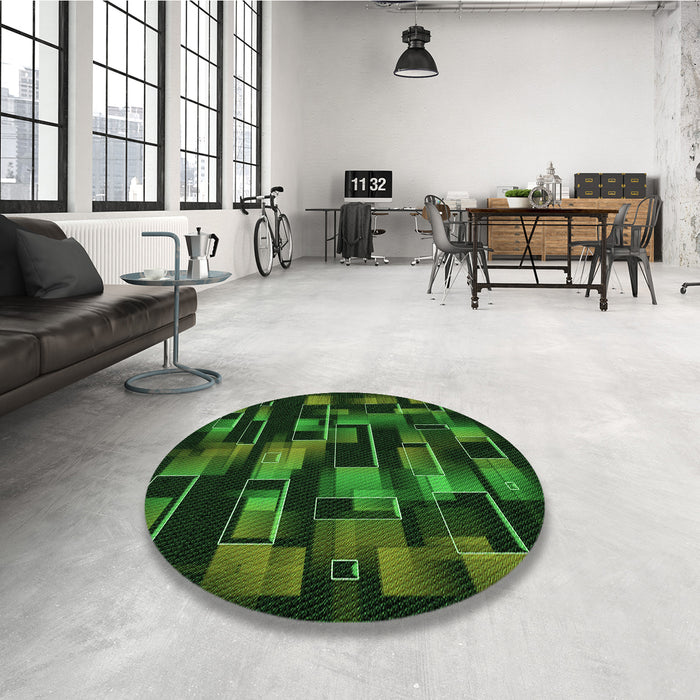 Round Patterned Dark Lime Green Rug in a Office, pat2596grn