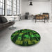 Round Patterned Dark Lime Green Rug in a Office, pat2596grn