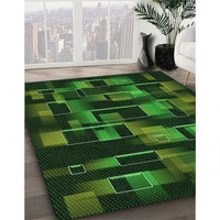 Patterned Dark Lime Green Rug, pat2596grn