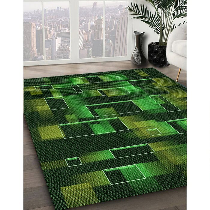 Patterned Dark Lime Green Rug in Family Room, pat2596grn