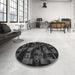Round Patterned Carbon Gray Rug in a Office, pat2596gry