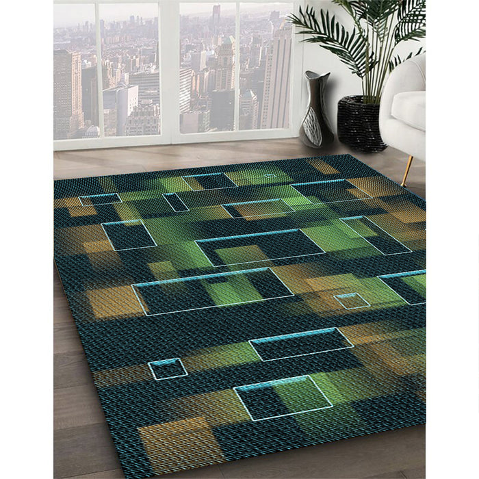 Patterned Midnight Gray Rug in Family Room, pat2596lblu