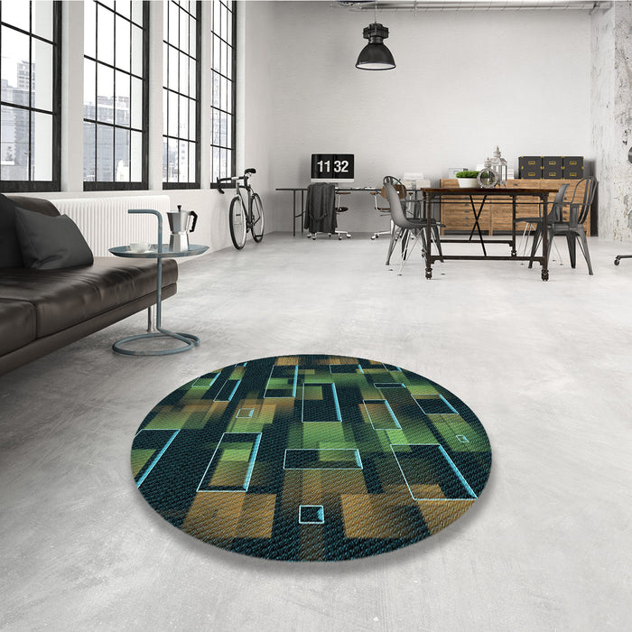 Round Patterned Midnight Gray Rug in a Office, pat2596lblu