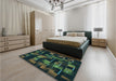 Patterned Midnight Gray Rug in a Bedroom, pat2596lblu
