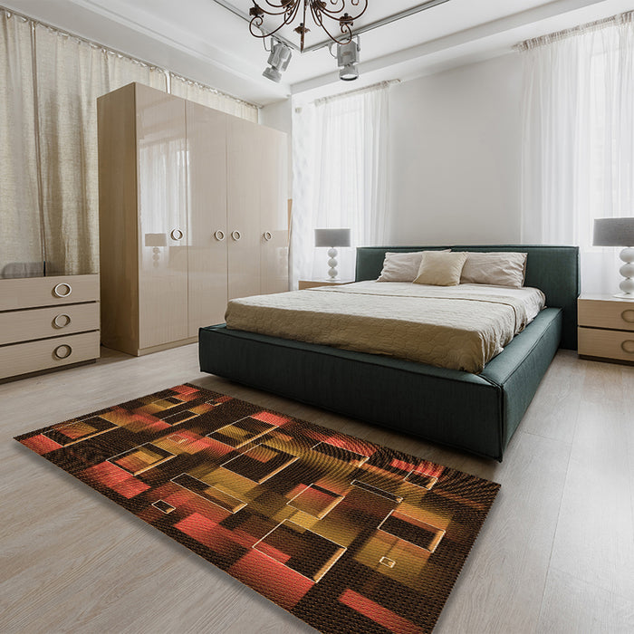 Patterned Mahogany Brown Rug in a Bedroom, pat2596org