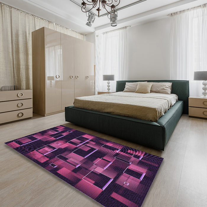 Patterned Purple Lily Purple Rug in a Bedroom, pat2596pur