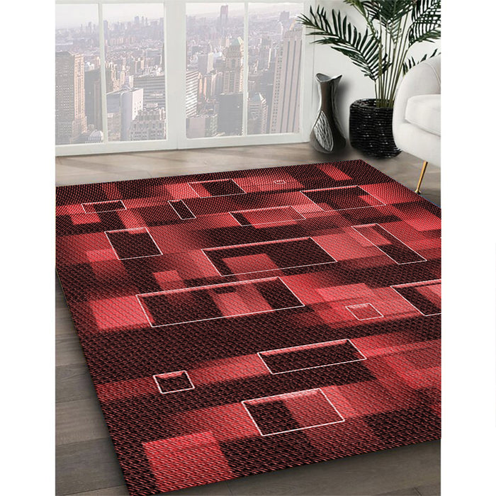 Patterned Maroon Red Rug in Family Room, pat2596rd