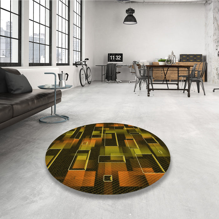 Round Patterned Black Brown Rug in a Office, pat2596yw