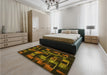 Patterned Black Brown Rug in a Bedroom, pat2596yw