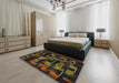 Patterned Brown Novelty Rug in a Bedroom, pat2596