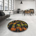 Round Machine Washable Transitional Brown Rug in a Office, wshpat2596