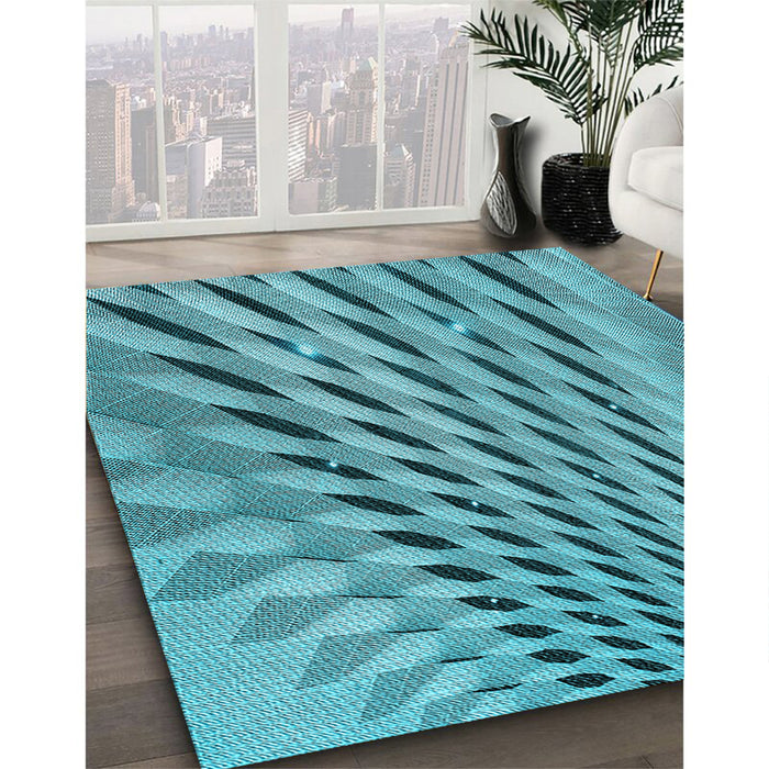 Machine Washable Transitional Dark Cyan Green Rug in a Family Room, wshpat2597lblu