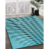 Patterned Dark Cyan Green Rug, pat2597lblu