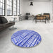 Round Patterned Blue Rug in a Office, pat2598blu