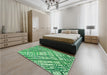 Patterned Green Rug in a Bedroom, pat2598grn