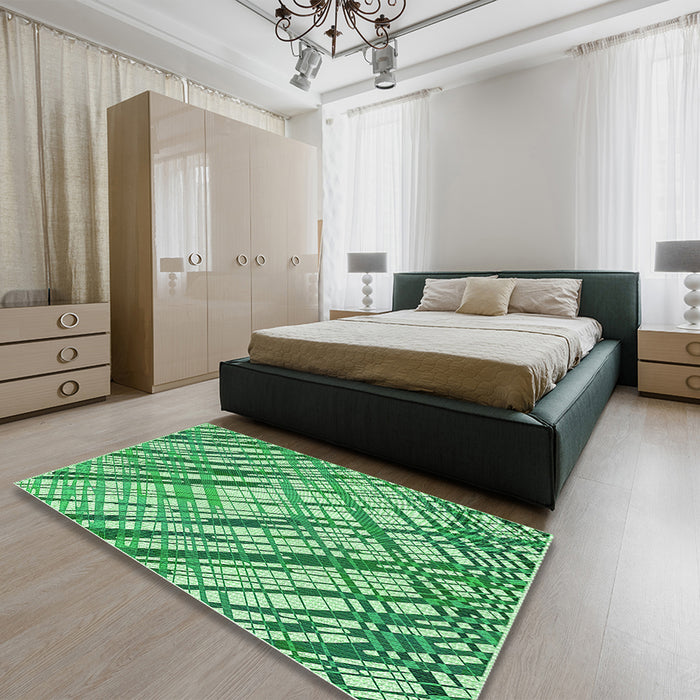 Patterned Green Rug in a Bedroom, pat2598grn