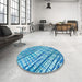 Round Patterned Blue Rug in a Office, pat2598lblu