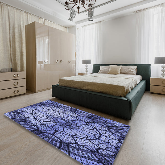 Round Machine Washable Transitional Blue Rug in a Office, wshpat2599blu