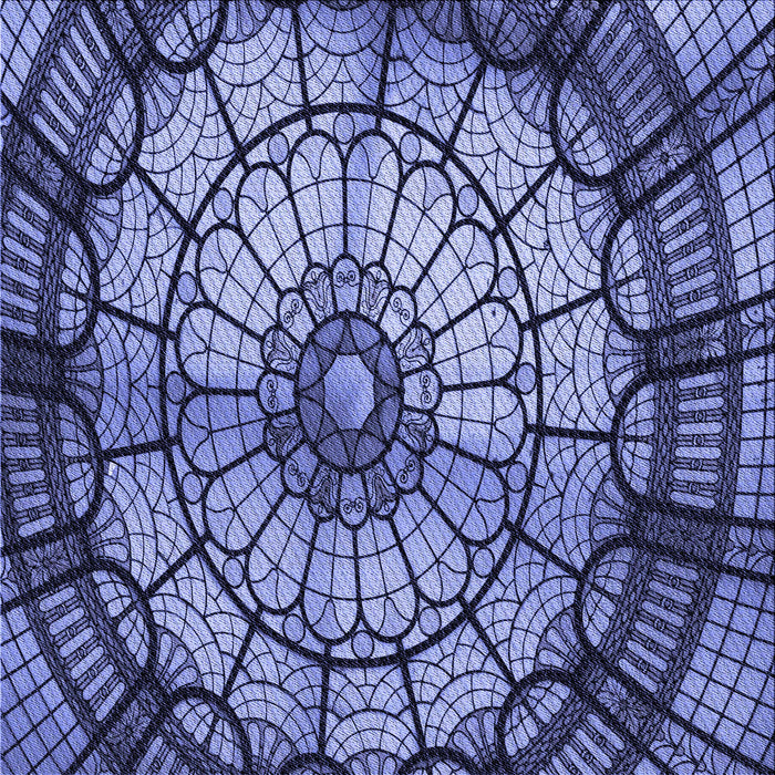 Round Patterned Blue Rug, pat2599blu