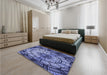 Patterned Blue Rug in a Bedroom, pat2599blu