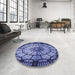 Round Patterned Blue Rug in a Office, pat2599blu