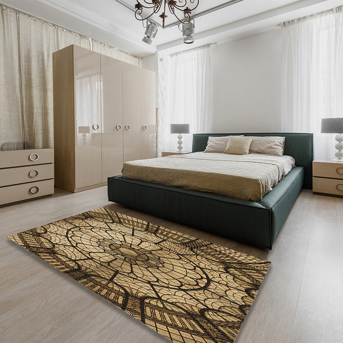 Patterned Bakers Brown Rug in a Bedroom, pat2599brn