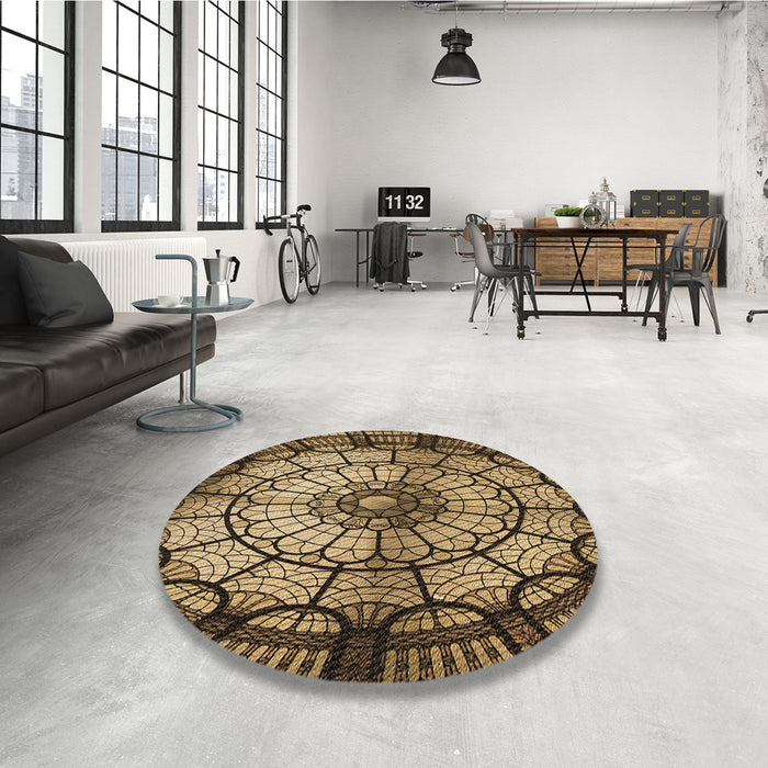 Round Patterned Bakers Brown Rug in a Office, pat2599brn
