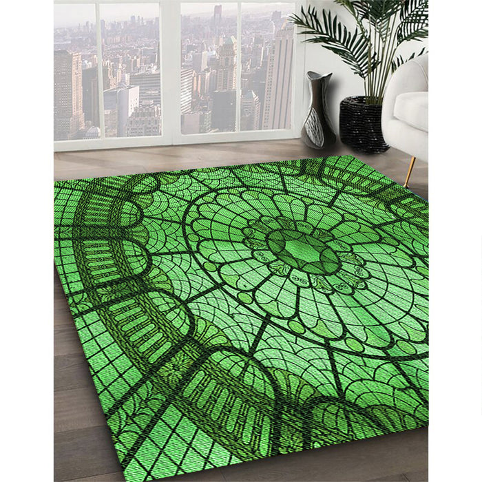 Patterned Deep Emerald Green Rug in Family Room, pat2599grn