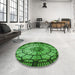 Round Patterned Deep Emerald Green Rug in a Office, pat2599grn