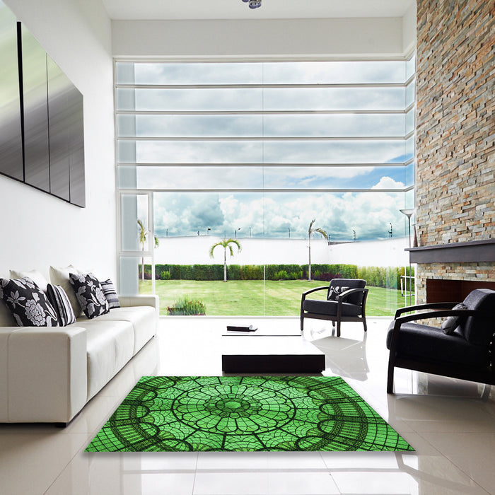 Machine Washable Transitional Deep Emerald Green Rug in a Kitchen, wshpat2599grn