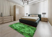 Patterned Deep Emerald Green Rug in a Bedroom, pat2599grn