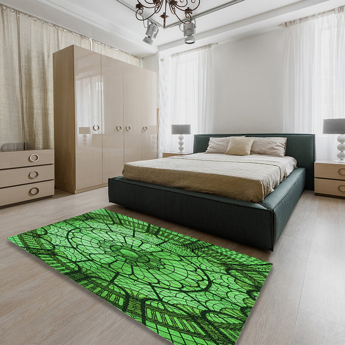Patterned Deep Emerald Green Rug in a Bedroom, pat2599grn