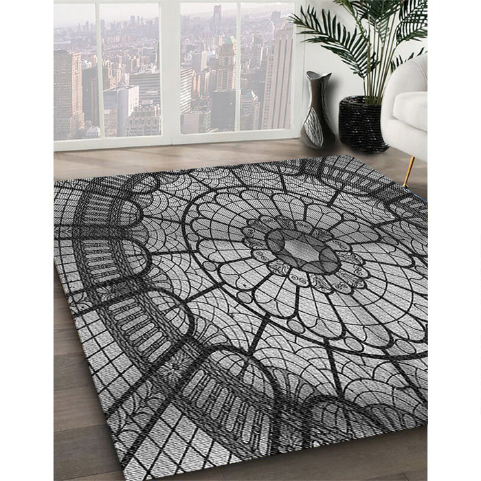 Machine Washable Transitional Dark Gray Rug in a Family Room, wshpat2599gry