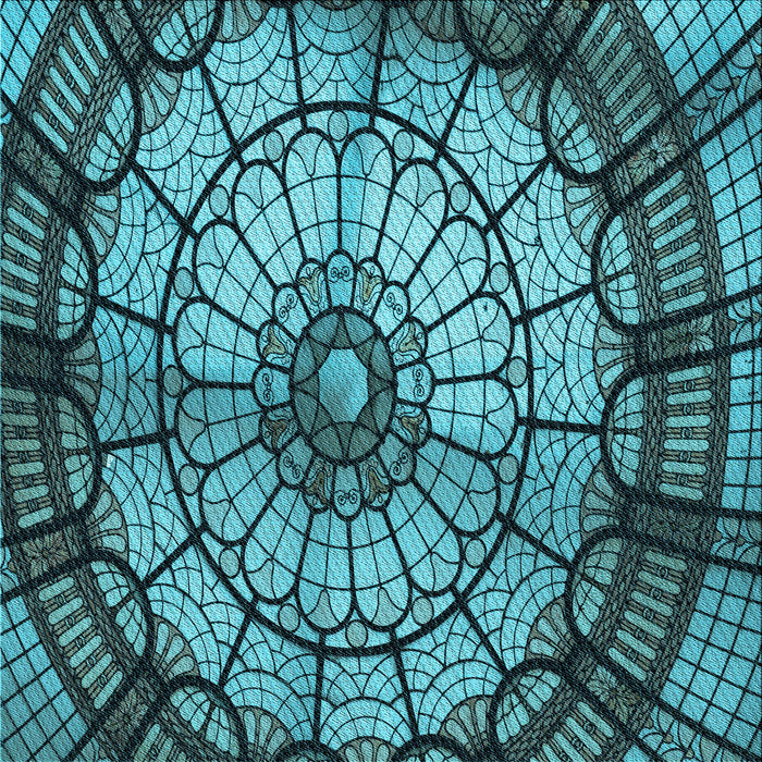 Round Patterned Deep-Sea Blue Rug, pat2599lblu