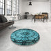 Round Patterned Deep-Sea Blue Rug in a Office, pat2599lblu