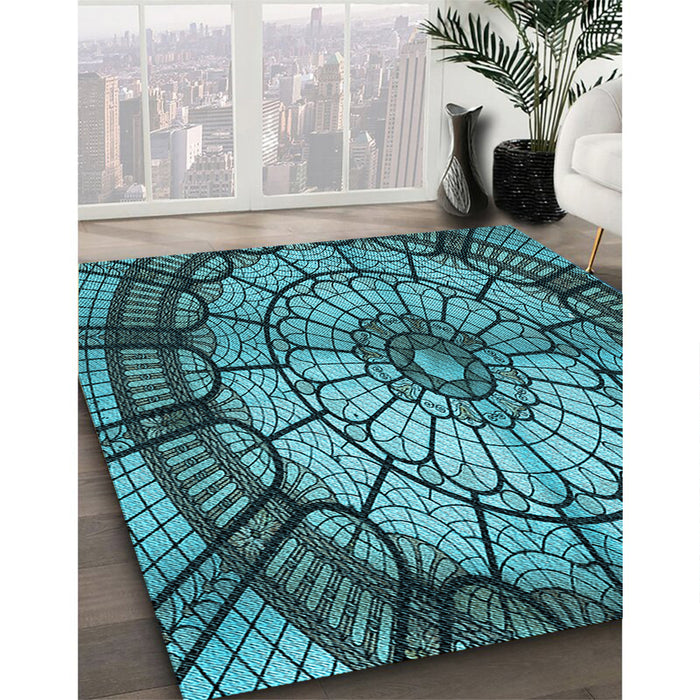 Machine Washable Transitional Deep-Sea Blue Rug in a Family Room, wshpat2599lblu