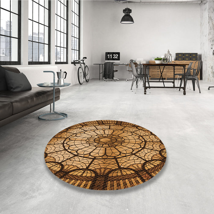 Round Patterned Red Brown Rug in a Office, pat2599org