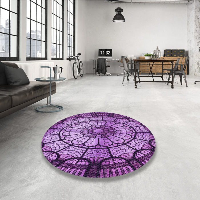 Round Patterned Purple Rug in a Office, pat2599pur