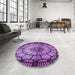 Round Patterned Purple Rug in a Office, pat2599pur