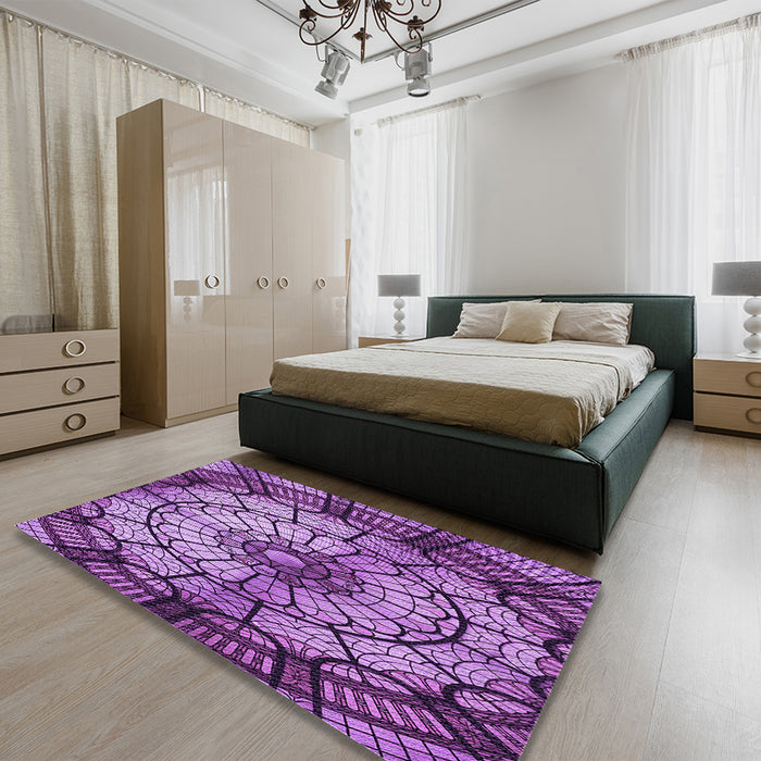 Round Machine Washable Transitional Purple Rug in a Office, wshpat2599pur