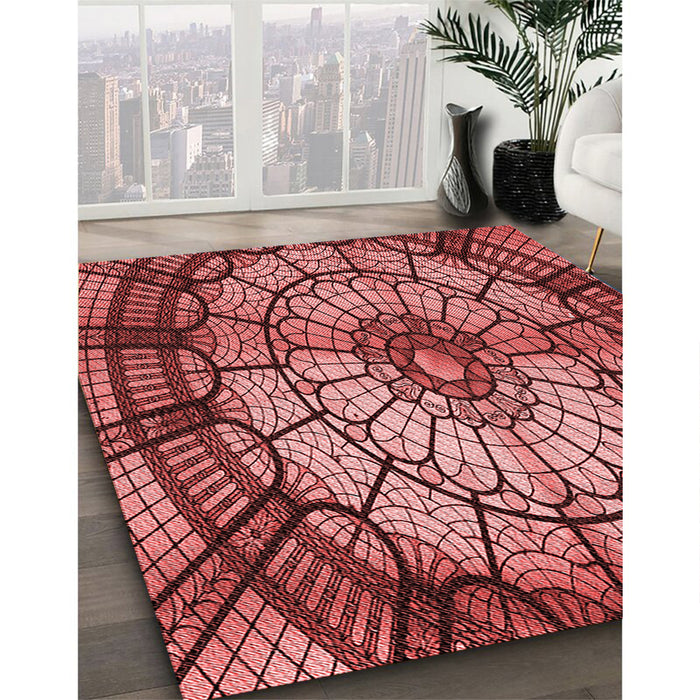 Machine Washable Transitional Saffron Red Rug in a Family Room, wshpat2599rd