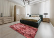 Patterned Saffron Red Rug in a Bedroom, pat2599rd